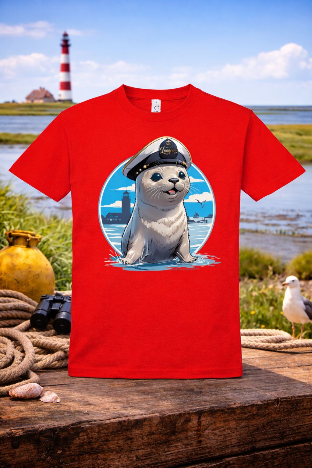 Kinder T-Shirt kleiner Seehund Rot
