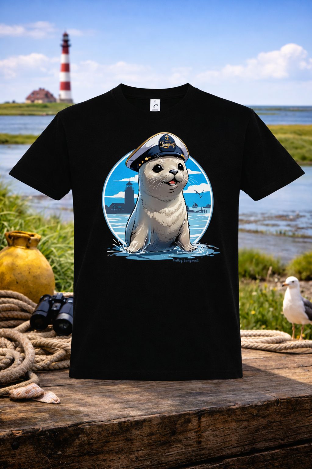 Kinder T-Shirt kleiner Seehund Schwarz