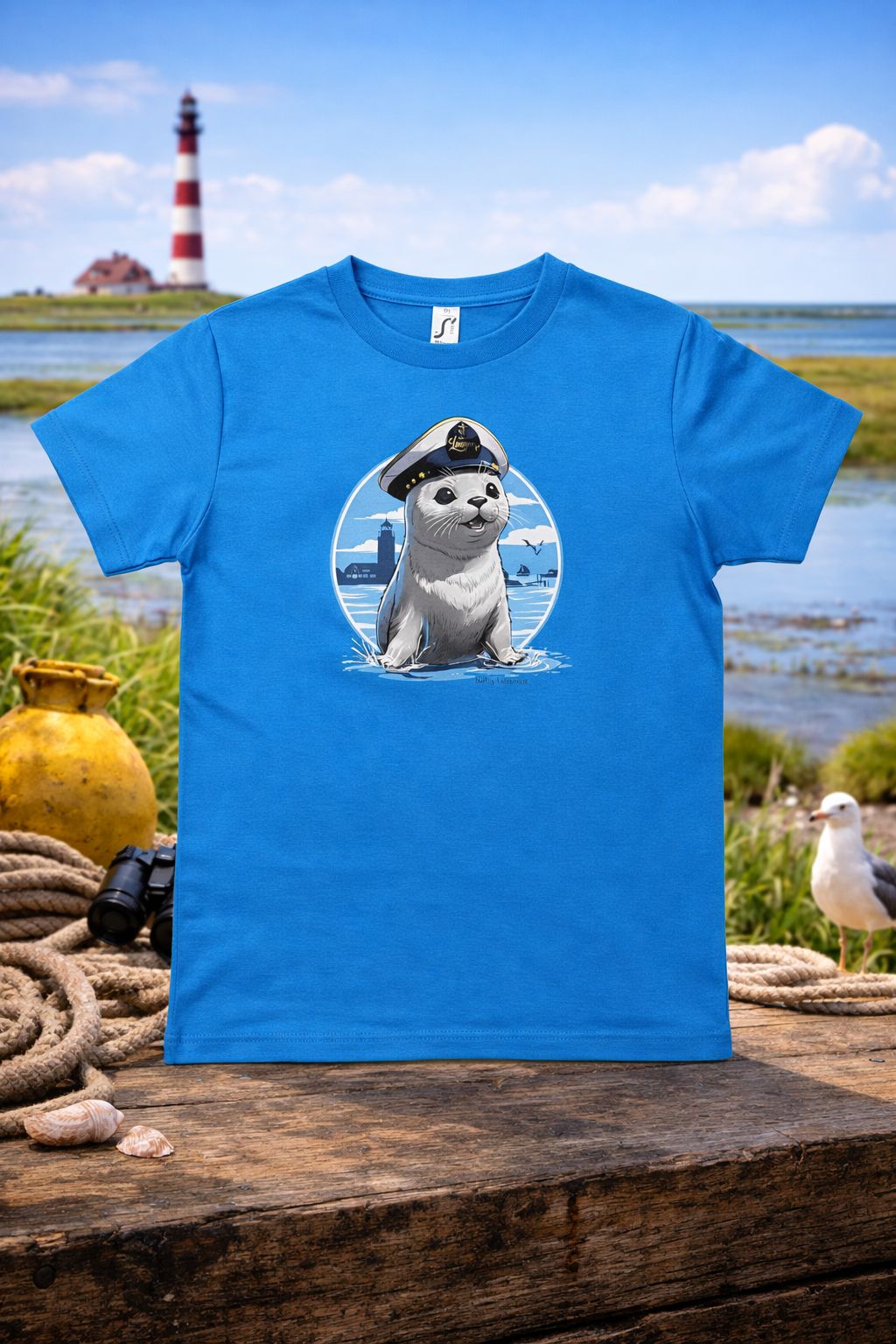 Kinder T-Shirt kleiner Seehund Blau
